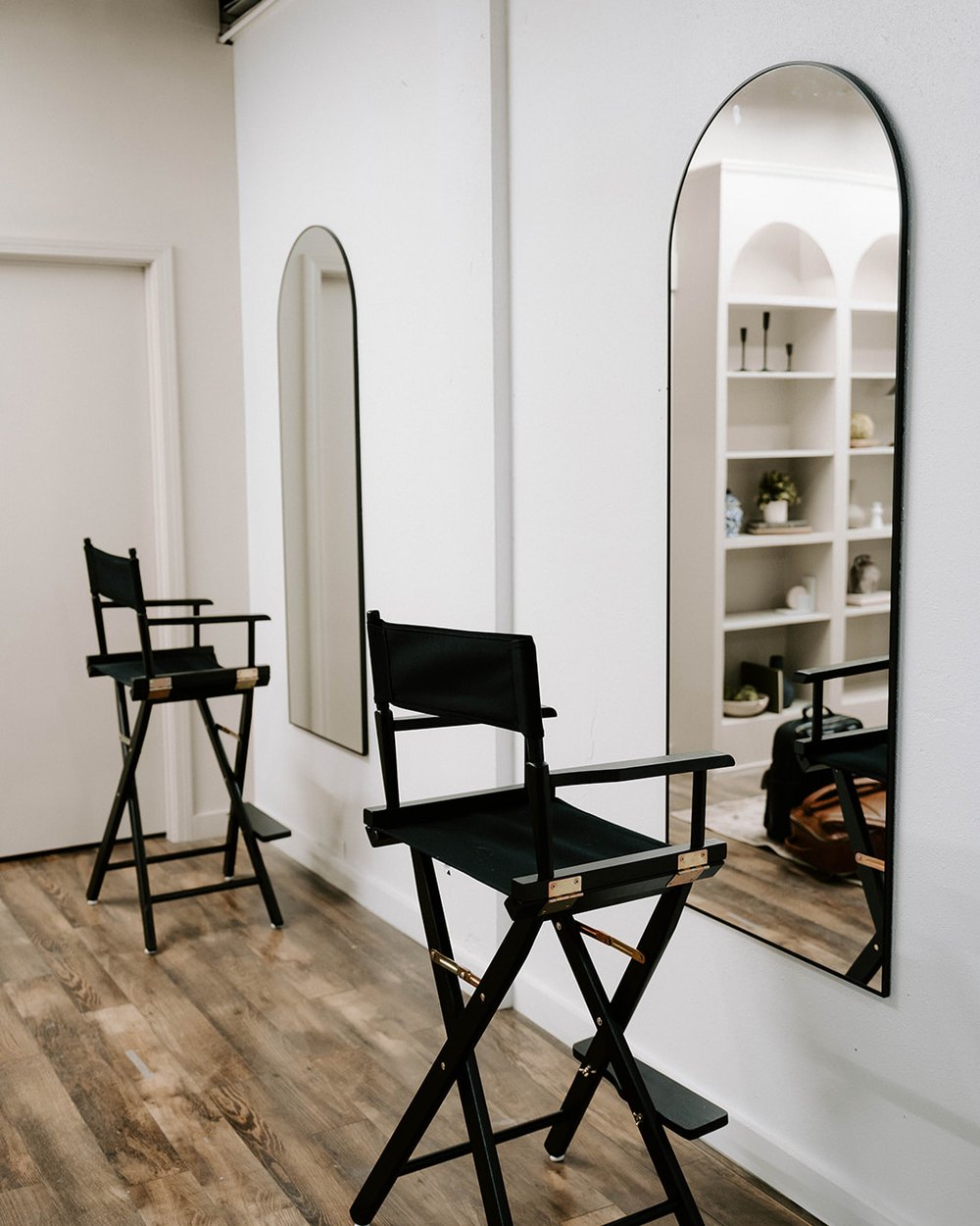 Director's chairs at the makeup station