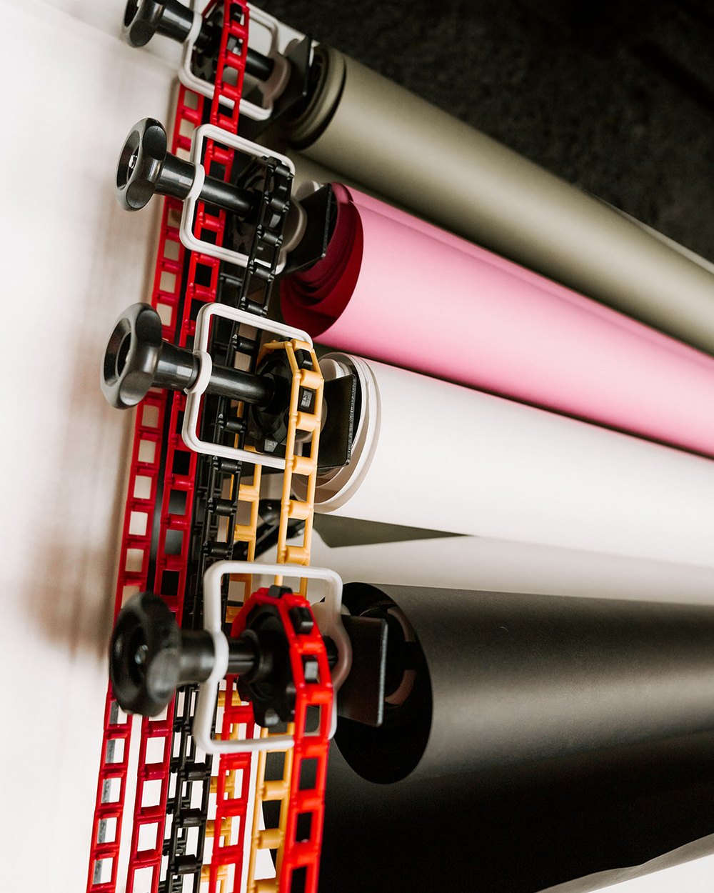 Seamless paper backdrop rolls on stands