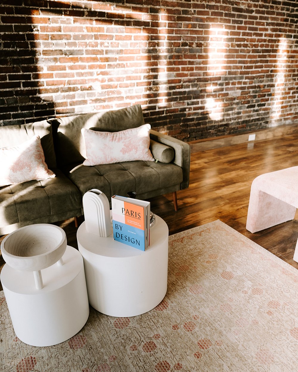 White pedestal tables